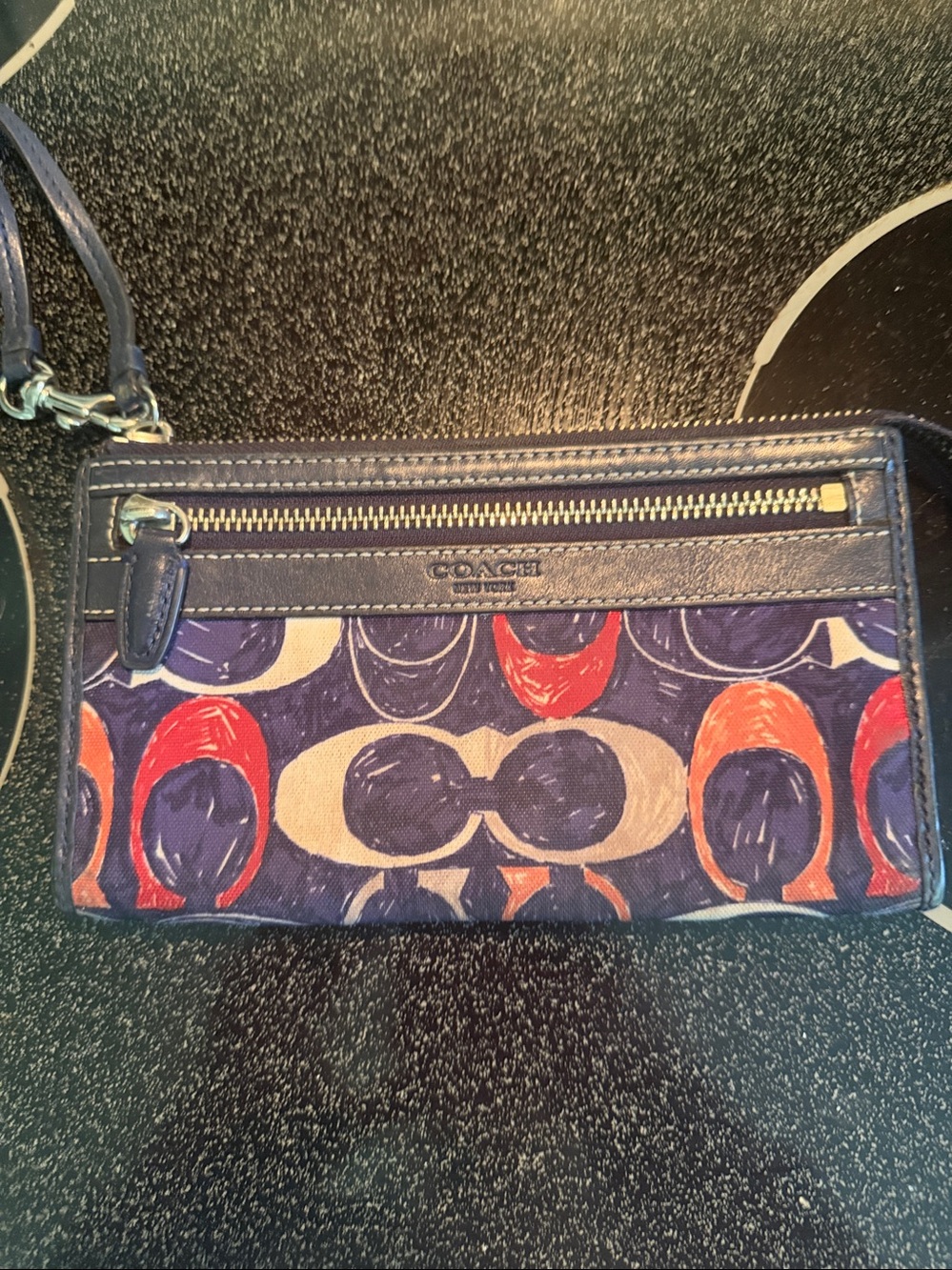 COACH Navy Multicolor Signature Canvas wristlet